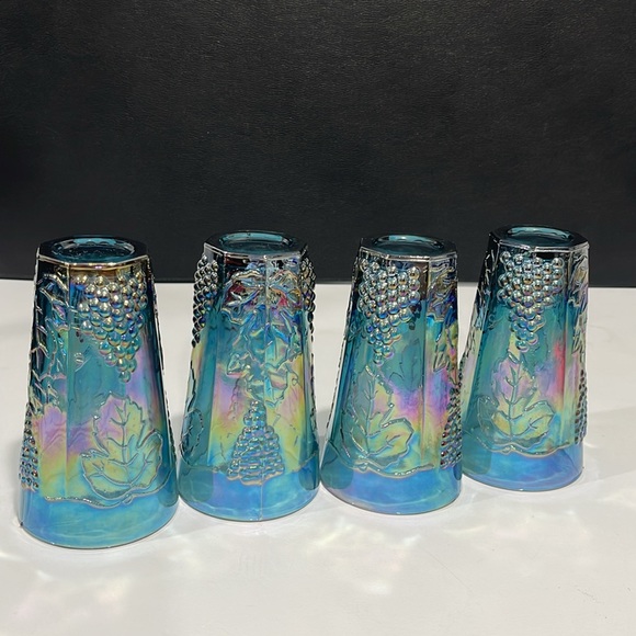 Indiana Glass Iridescent Blue Carnival Harvest Grape Tumblers Vintage Set of 4 - Picture 8 of 14
